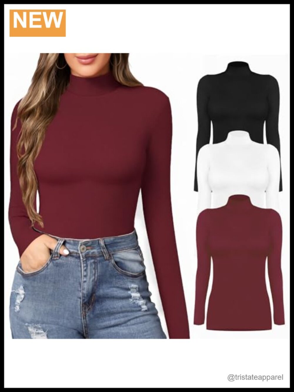 Mock Neck Slim Fit Long Sleeve T-Shirt Stretch Basic Tee